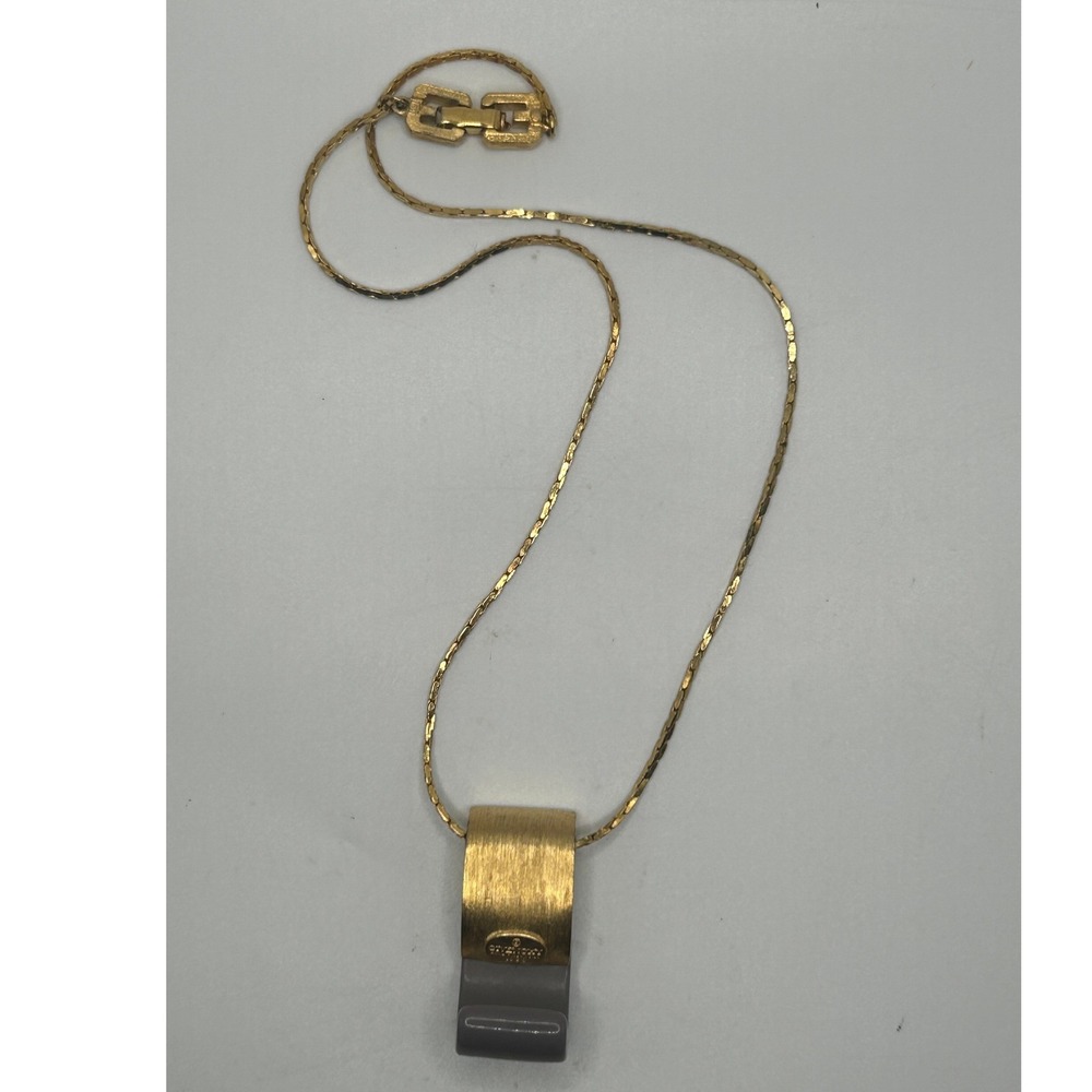 Vintage Givenchy 1980 Grey‎ Resin Crystal Gold Tone Statement Necklace #828